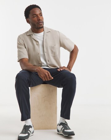 BOSS Short Sleeve Textured Cuban Collar Shirt - Beige