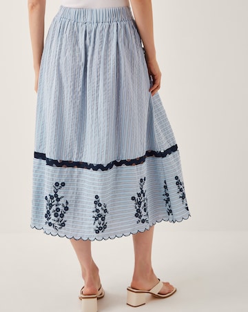 Monsoon Cara Embroidered Stripe Midi Skirt