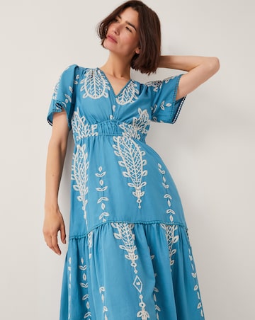 Monsoon Noa Short Sleeve Embroidered Midi Dress