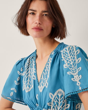 Monsoon Noa Short Sleeve Embroidered Midi Dress