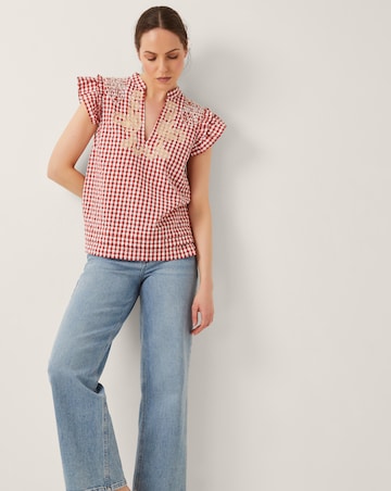 Monsoon Greta Embroidered Gingham Top