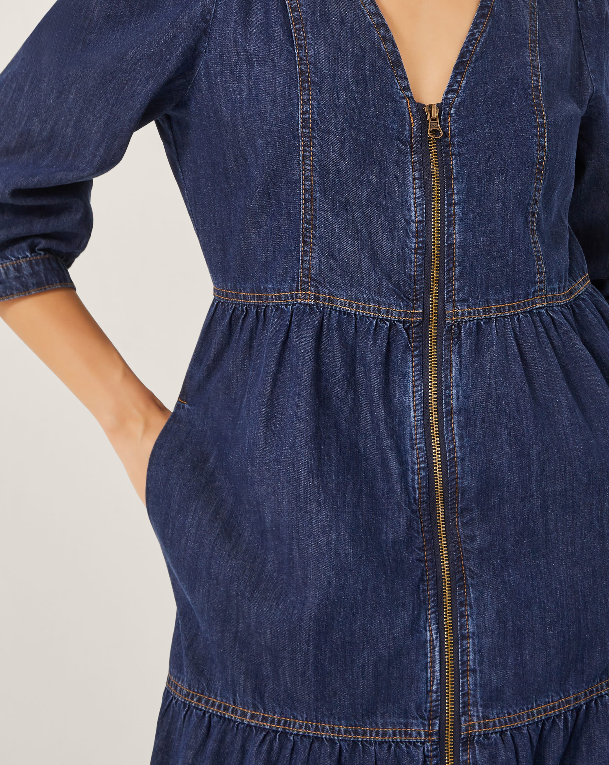 Monsoon Maya Zip Denim Midi Dress | Ambrose Wilson