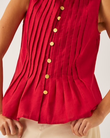 Monsoon Monica Linen Blend Pleated Top