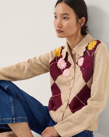 Monsoon Ami Floral Argyle Cardigan