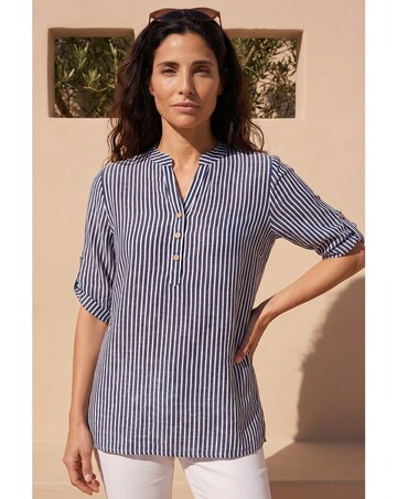 Roman Classic Stripe Button Front Top