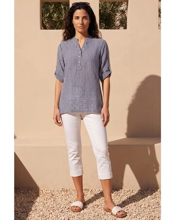 Roman Classic Stripe Button Front Top