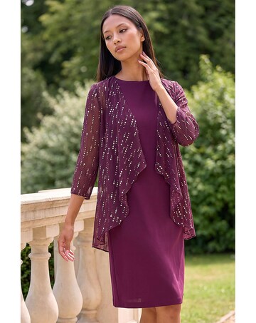 Roman Petite Foil Contrast Mock Dress
