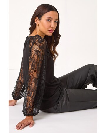 Roman Lace Sleeve Stretch Tunic Top