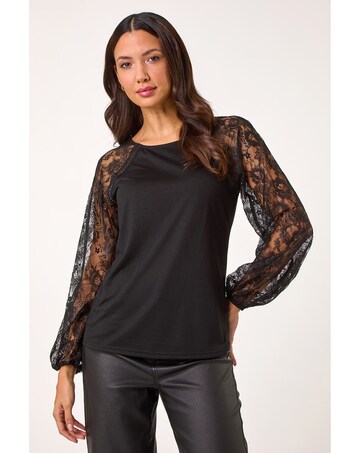 Roman Lace Sleeve Stretch Tunic Top