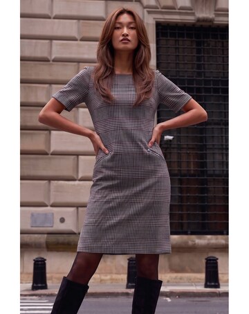 Roman Houndstooth Check Shift Dress