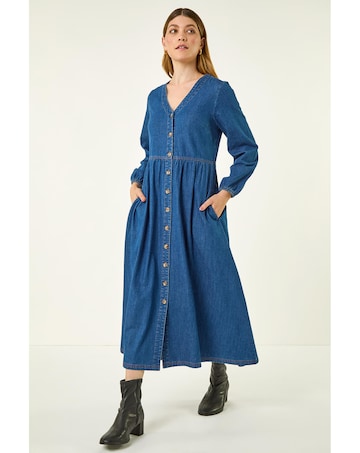 Roman Denim Button Down Midi Dress
