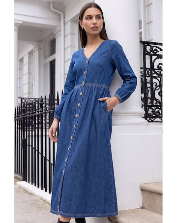 Roman Denim Button Down Midi Dress