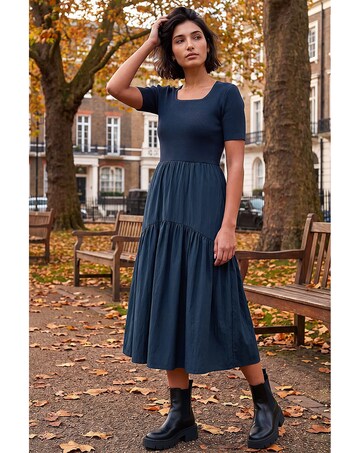 Roman Knit Woven Mix Midi Dress