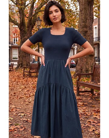 Roman Knit Woven Mix Midi Dress