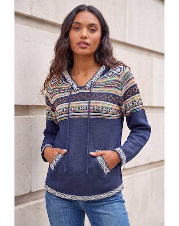 Roman Nordic Print Hooded V-Neck Jumper