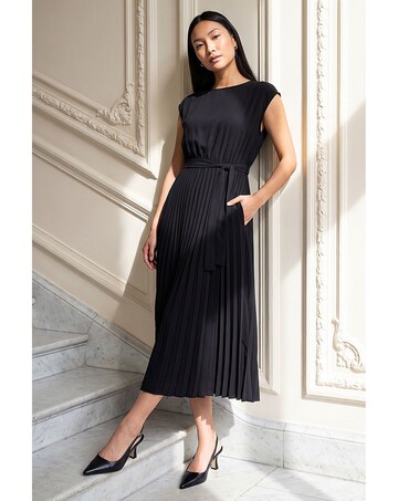 Roman Pleated Tie Waist Dress