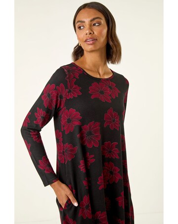 Roman Floral Print Stretch Swing Dress