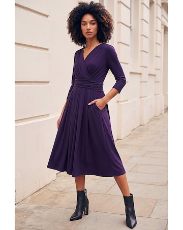 Roman Roman Wrap V-Neck Stretch Midi Dress