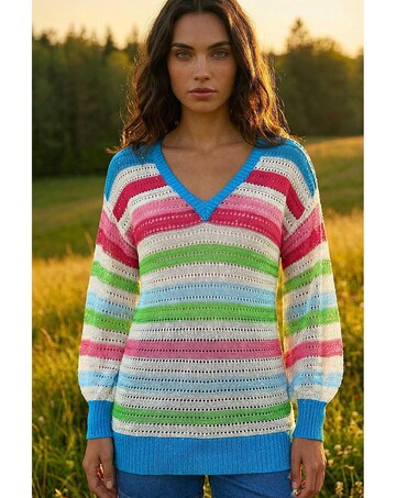 Roman Sequin Stripe V-Neck Jumper