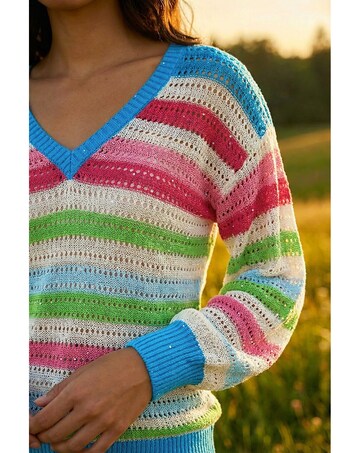 Roman Sequin Stripe V-Neck Jumper