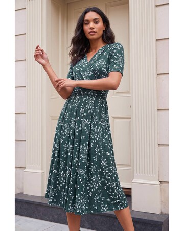 Roman Leaf Wrap Bodice Dress