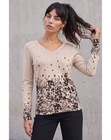 Roman Sparkly Floral V-Neck Knit Jumper