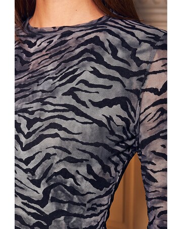 Roman Animal Print Mesh Top