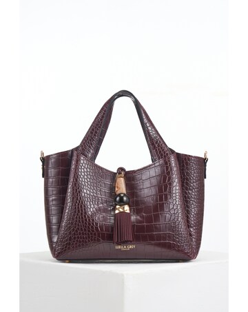 Luella Grey Etta Black Cherry Croc Small Tote