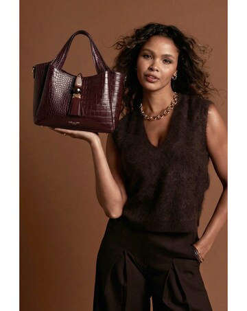 Luella Grey Etta Black Cherry Croc Small Tote