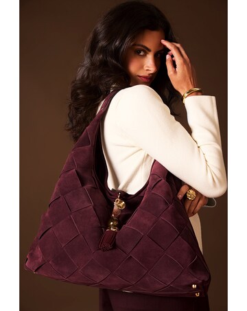 Luella Grey Pandora Weave Black Cherry Suede Weave Slouch Hobo