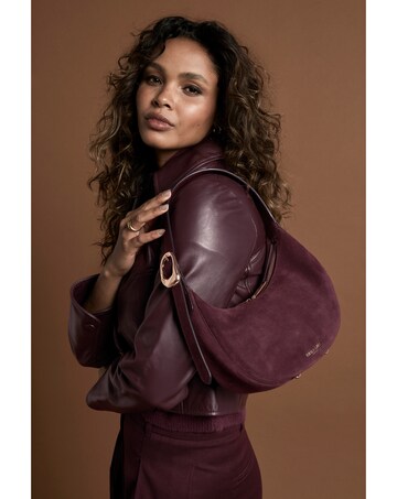 Luella Grey Blythe Black Cherry Suede Scoop Shoulder Bag