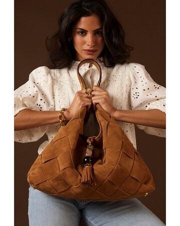 Luella Grey Pandora Weave Tan Suede Weave Slouch Hobo