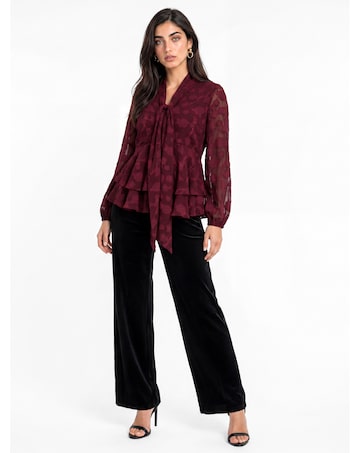 Lovedrobe Burnout Pussybow Peplum Blouse