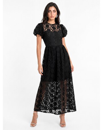Lovedrobe Floral Lace Puff Sleeve Dress