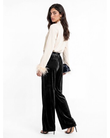 Lovedrobe Feather Cuff Bow Satin Blouse