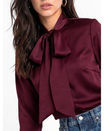 Lovedrobe Feather Cuff Bow Satin Blouse