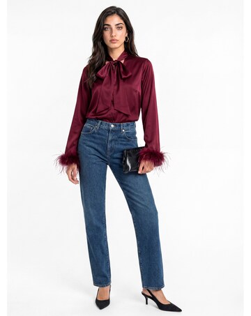 Lovedrobe Feather Cuff Bow Satin Blouse