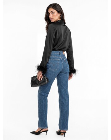 Lovedrobe Feather Cuff Bow Satin Blouse