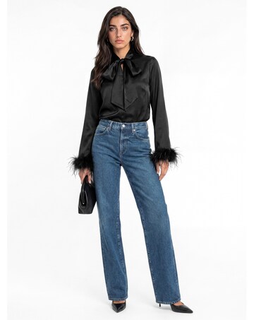 Lovedrobe Feather Cuff Bow Satin Blouse