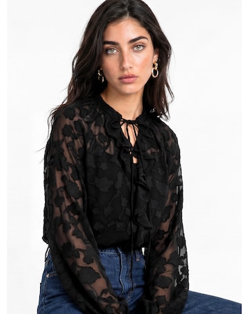 Lovedrobe Floral Burnout Ruffle Blouse