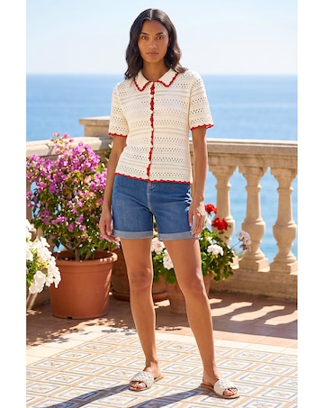 Roman Collar Button Knit Top