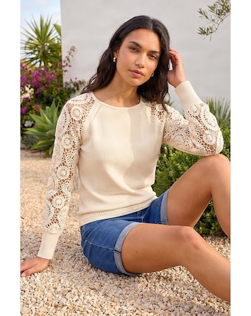 Roman Crochet Sleeve Knit Jumper