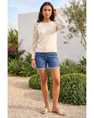 Roman Crochet Sleeve Knit Jumper