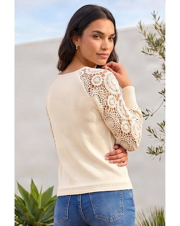 Roman Crochet Sleeve Knit Jumper