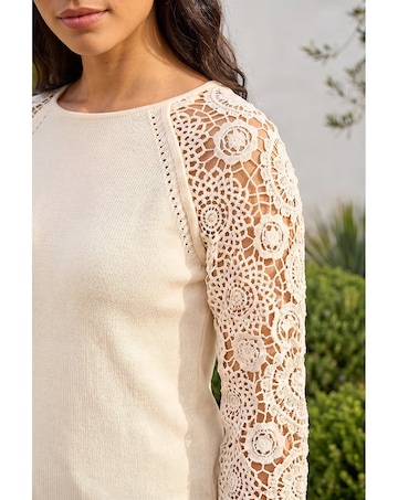 Roman Crochet Sleeve Knit Jumper