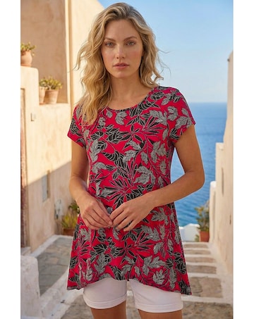 Roman Floral Print Hanky Hem Top