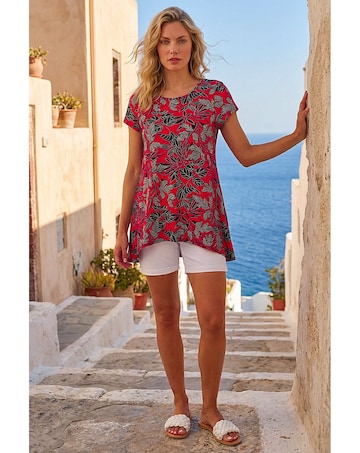 Roman Floral Print Hanky Hem Top