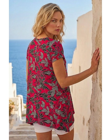 Roman Floral Print Hanky Hem Top