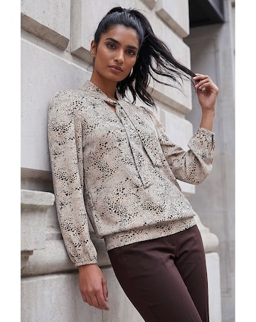 Roman Tie Neck Animal Top