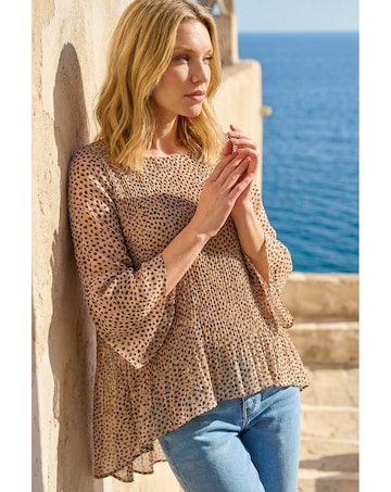Roman Spot Print Pleated Tunic Top